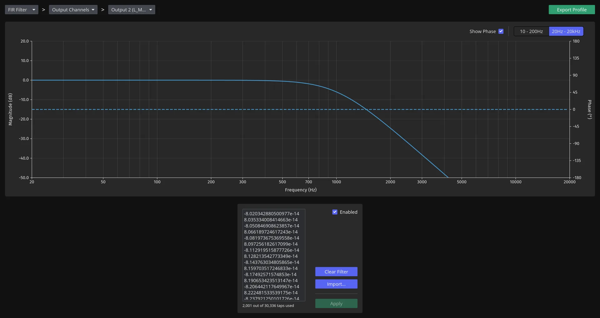 DSPconfig FIR filter editor