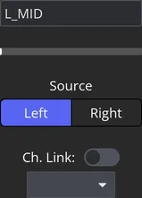 The top of an output channel strip: the channel name, the Source selector and Ch. Link